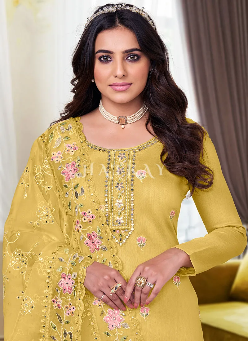 Yellow Floral Embroidery Pakistani Salwar Kameez