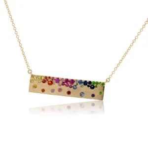 Yellow Gold Satin Finish Flush Set Rainbow Sapphire Necklace