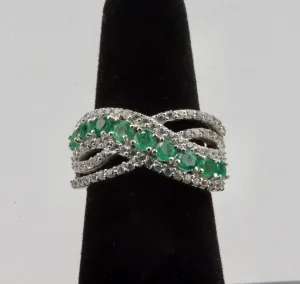 Zambian Emerald, Natural White Zircon Ring in Platinum Over Sterling - Size 6.25