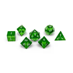 Zircon Emerald - White Font 7 Piece RPG Set Zircon Glass Dice